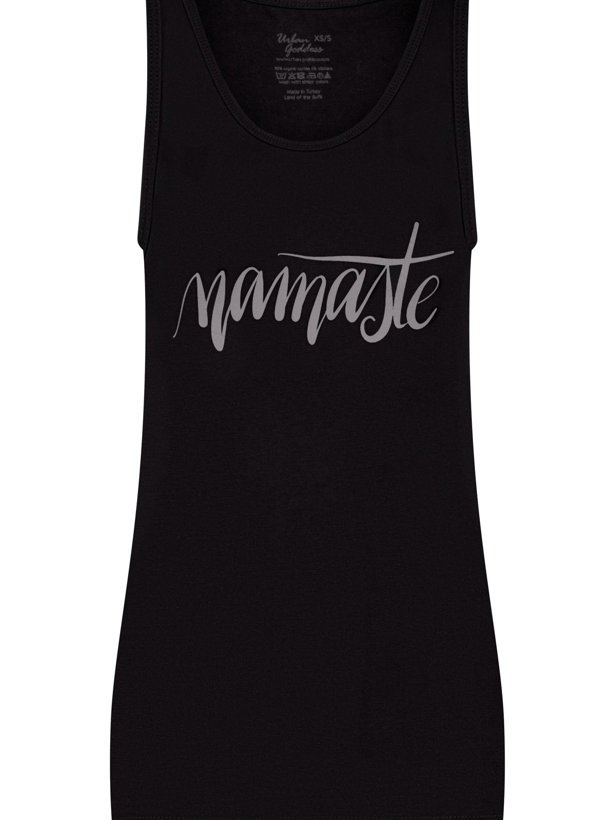 Urban Goddess Yoga & Activewear Sporttop 'Namaste Core Yoga & Pilates'‌‌‌‌‌‌‌‌‌‌ in Schwarz: Vorderseite