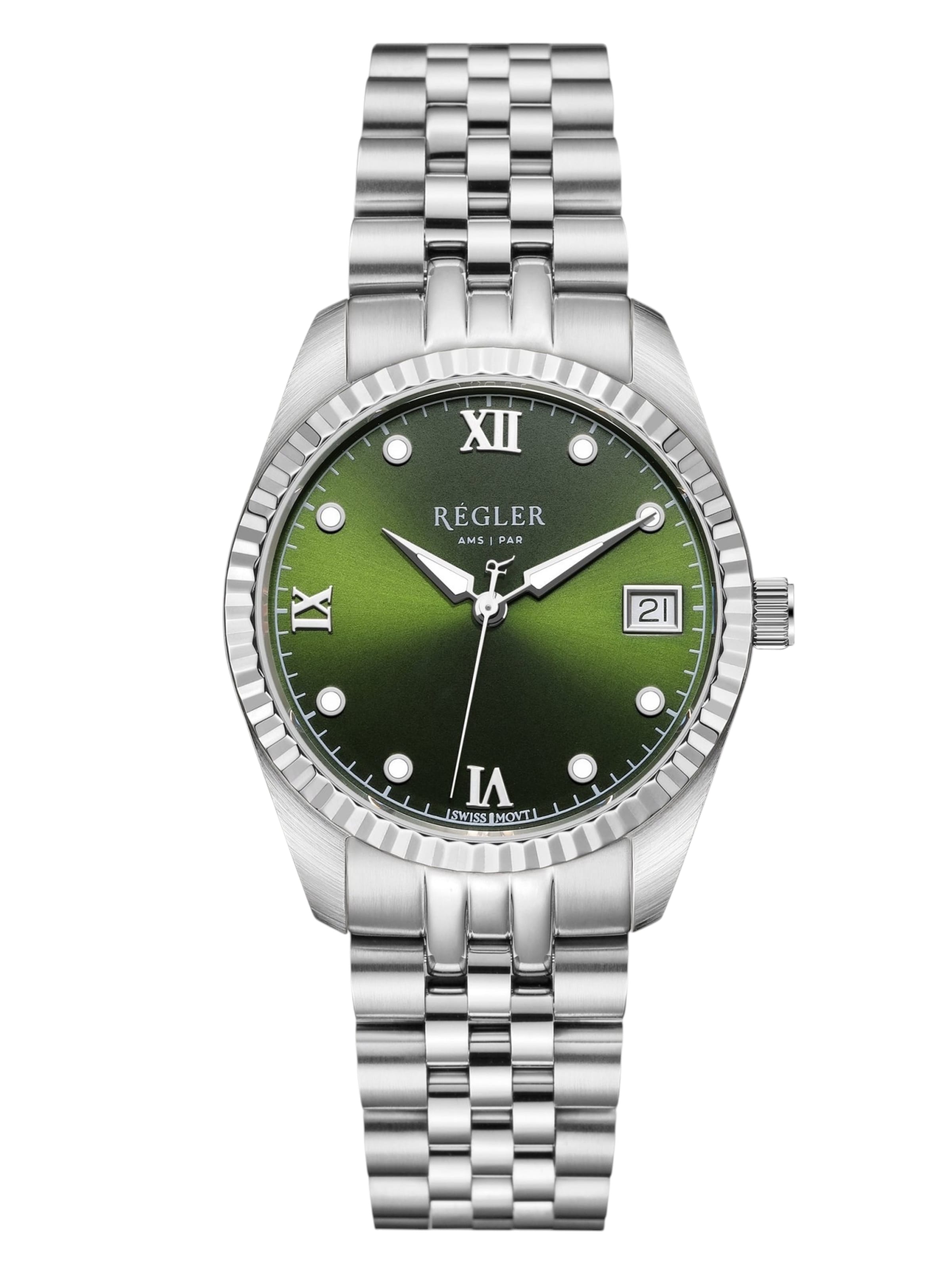 Régler Zegarek analogowy 'Régler Liberté Steel Silver - Olive Green' w kolorze srebrny: przód