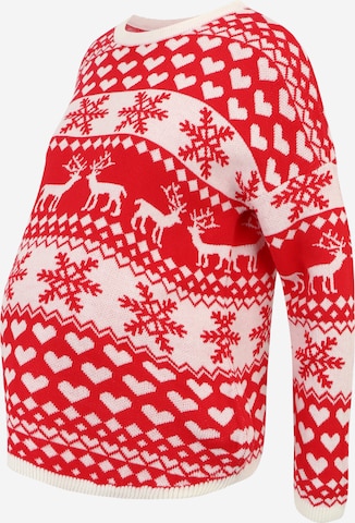 Only Maternity - Pullover 'XMAS HEARTS' em vermelho: frente