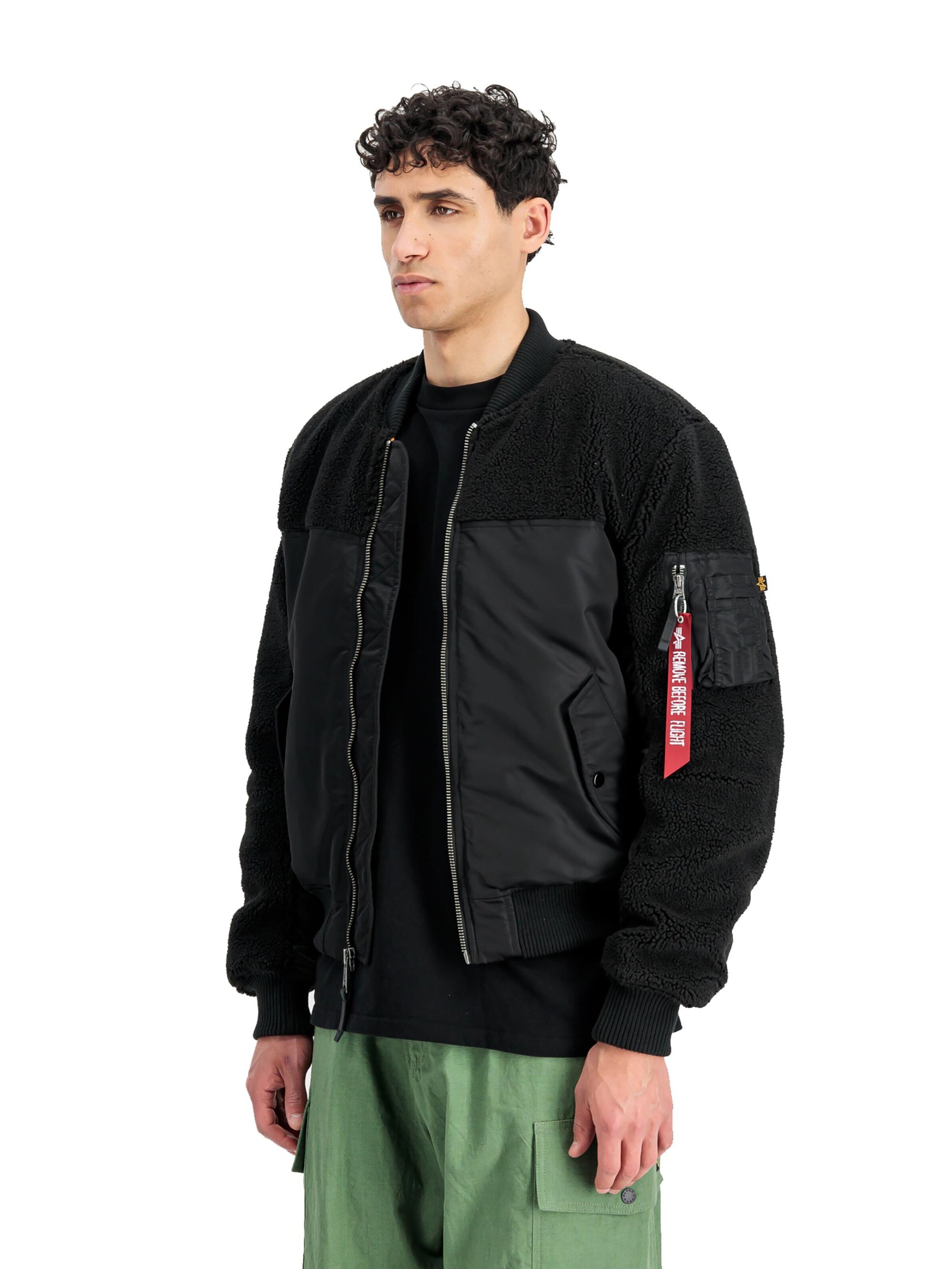 ALPHA INDUSTRIES Between-Season Jacket 'MA-1 Teddy' in Black: front