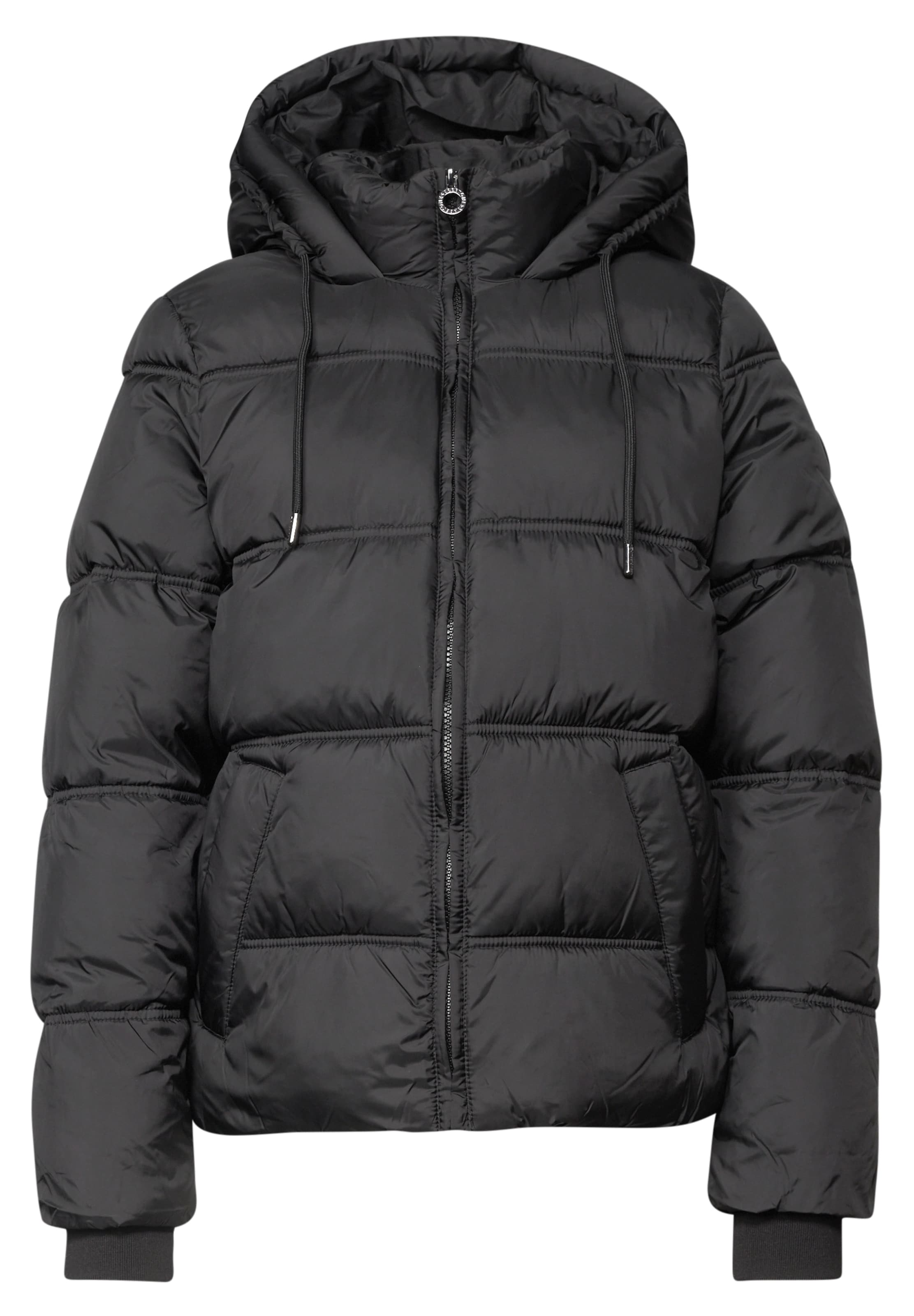 STREET ONE Pufferjacke mit Kapuze in Schwarz: Vorderseite