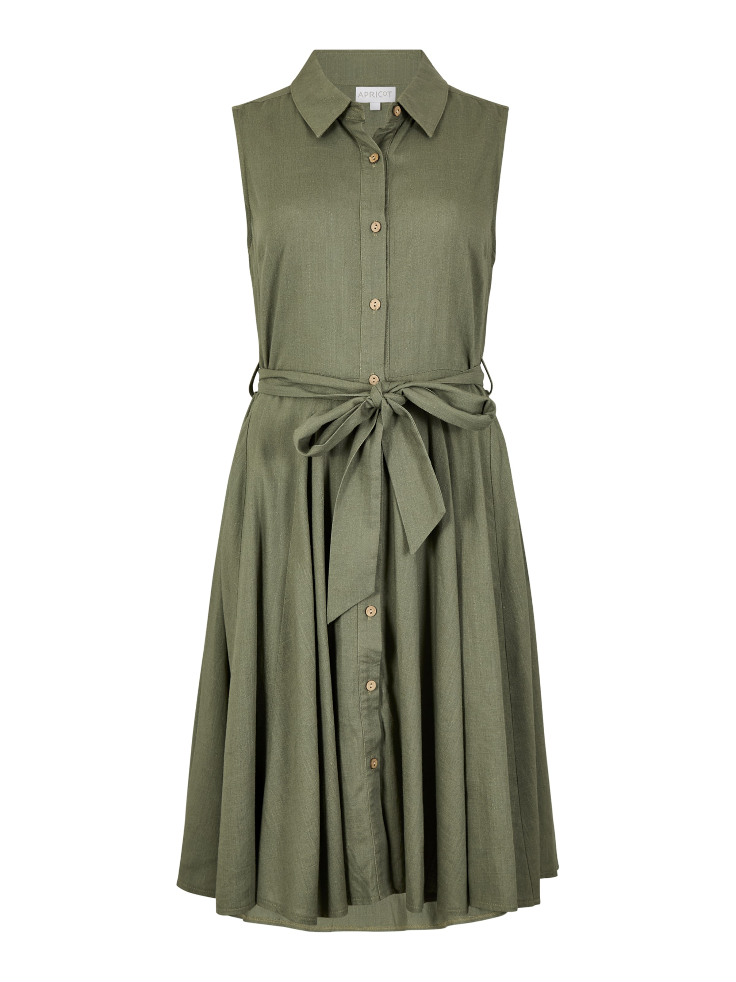 Apricot Linen Blend Shirt Mini Dress ' ' in Grün: Vorderseite