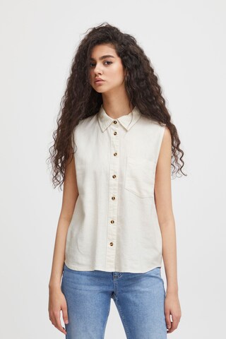 ICHI Blouse 'Lino' in Wit: voorkant