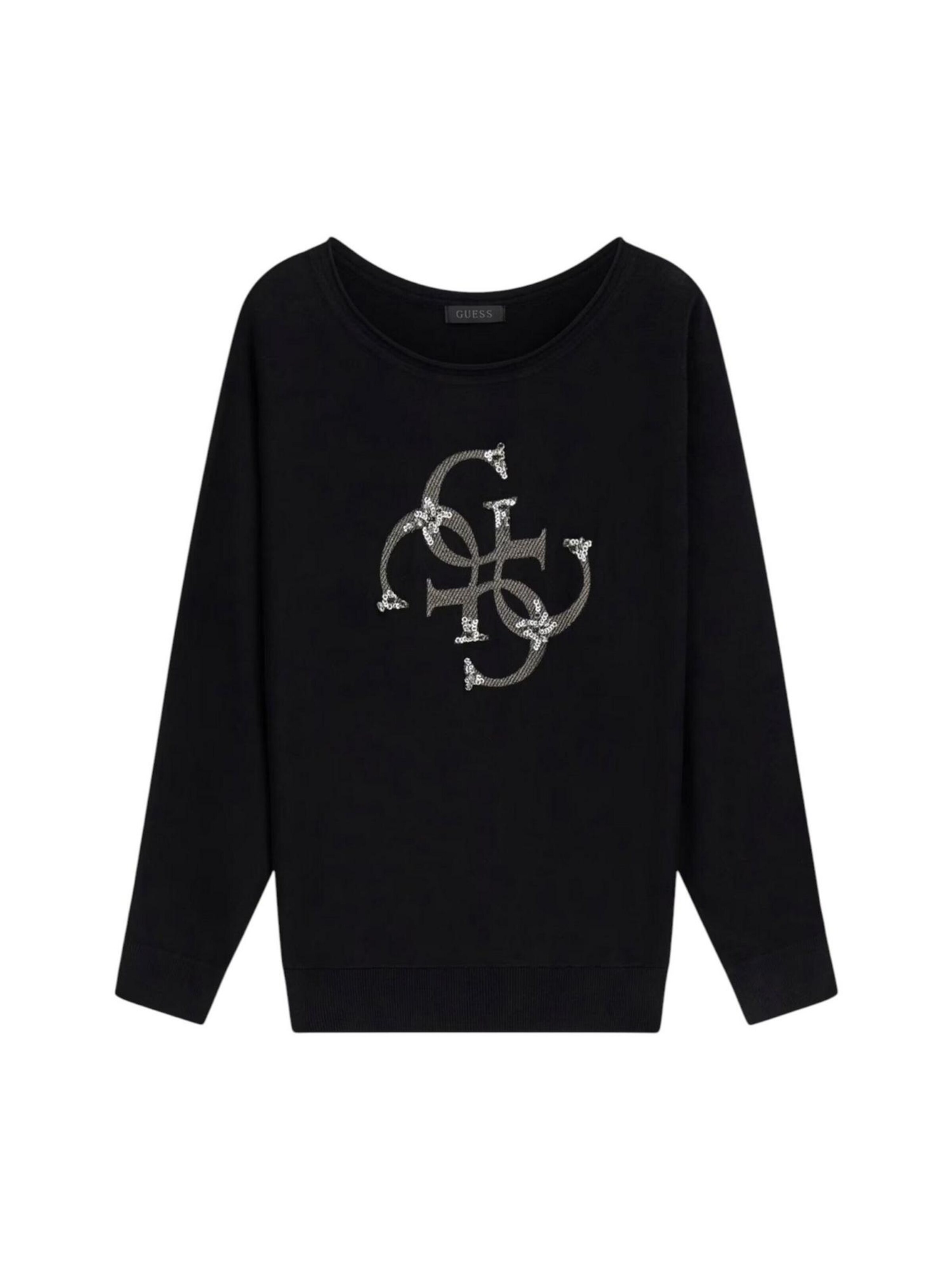 GUESS Trui 'BAT SLEEVE GEMMA LOG W6YR27 Z0975' in Zwart: voorkant