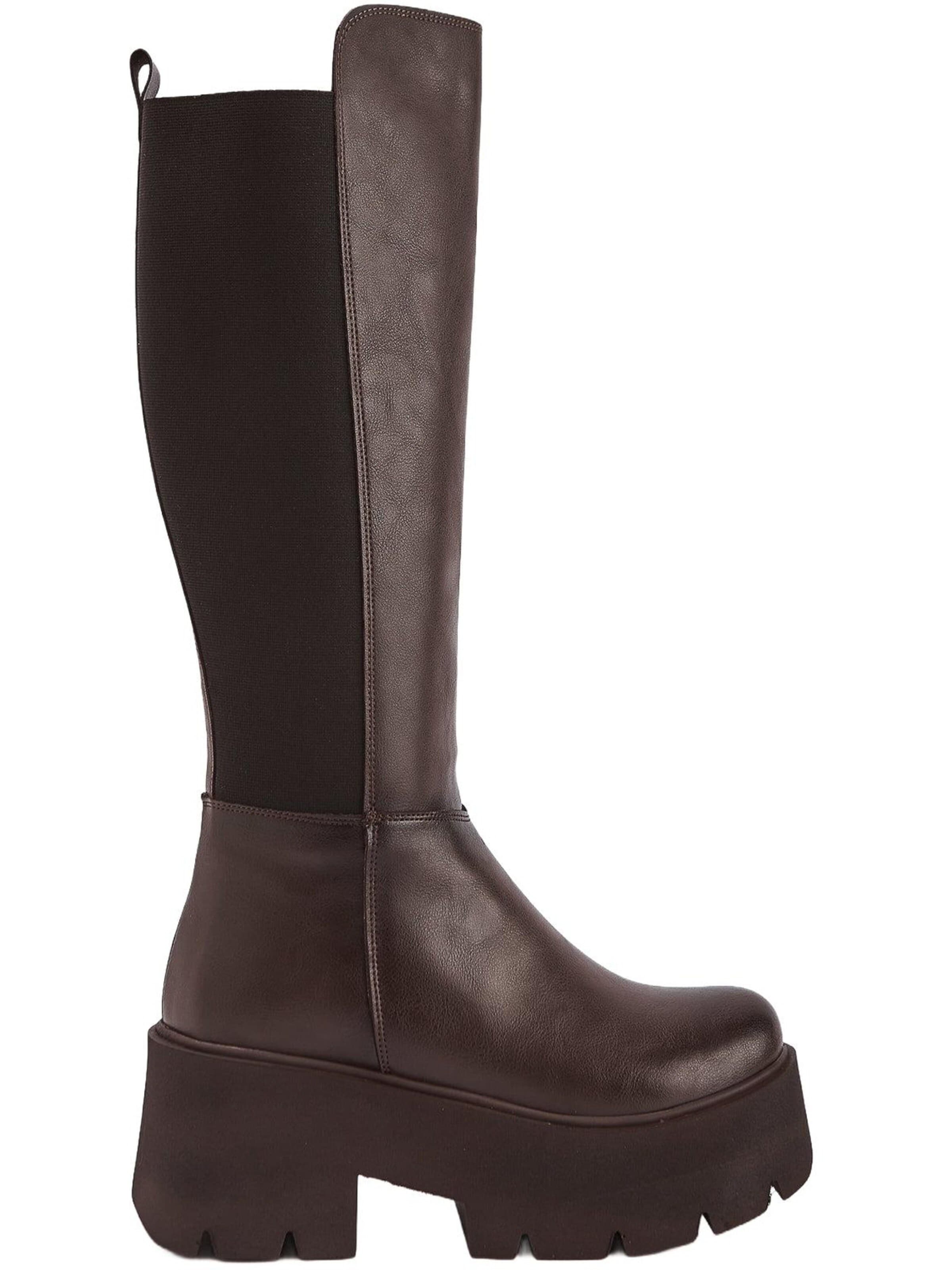 Limoya Boots 'Limoya Sannah Schwarze Plateau-Stiefel mit flexiblem Schaft für Damen' in Brown: front