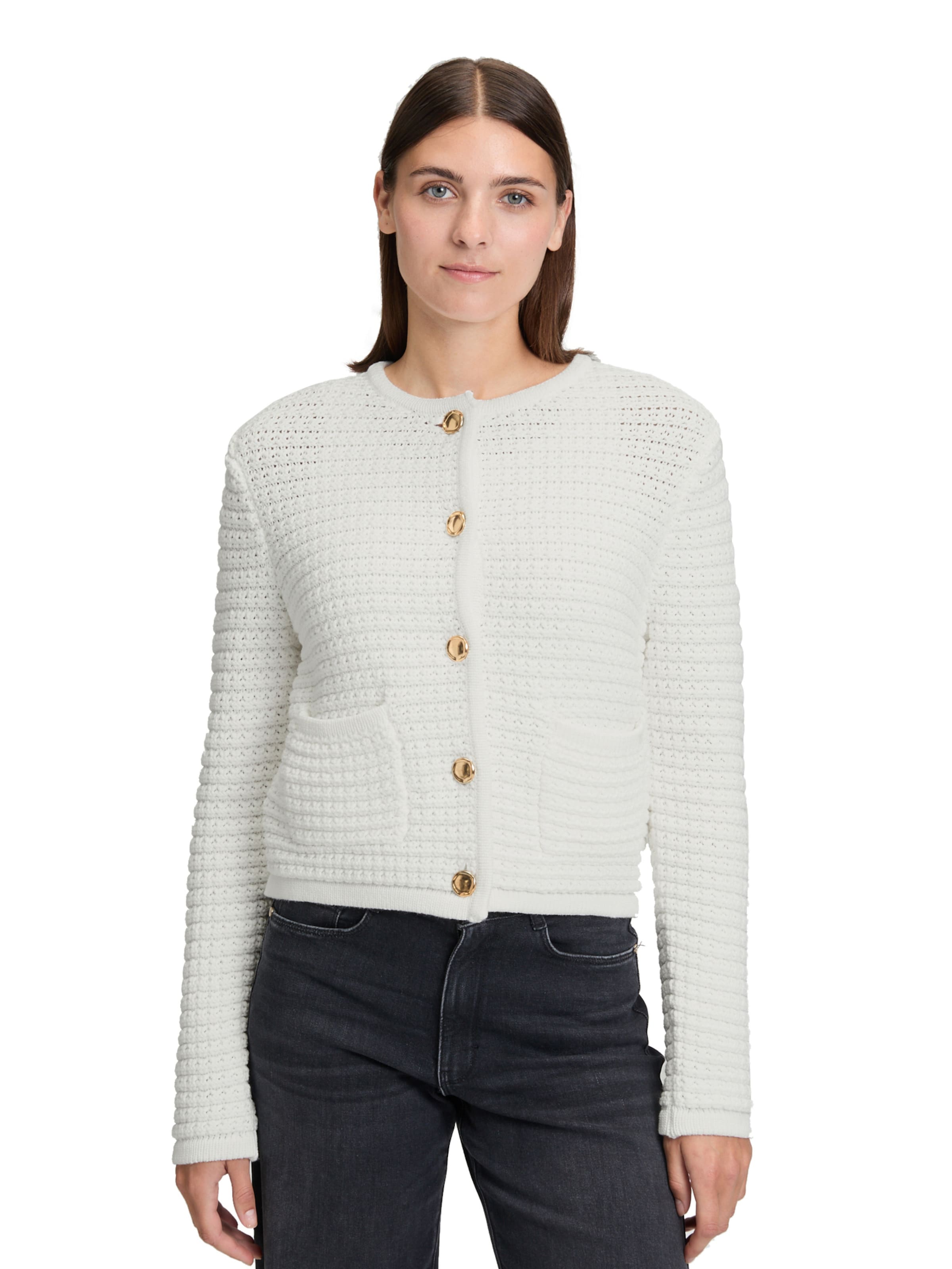 Betty & Co Gebreid vest in Wit: voorkant