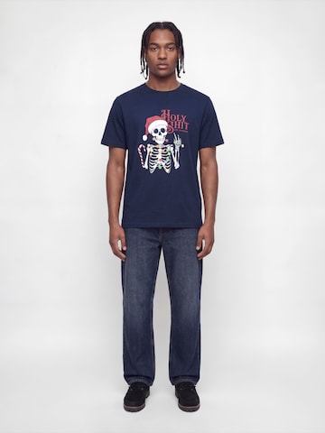 JACK & JONES Tričko 'JJMERRY SKULL XMAS' - Modrá