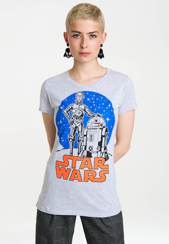 LOGOSHIRT Shirt 'R2-D2 & C-3PO' in Grey: front