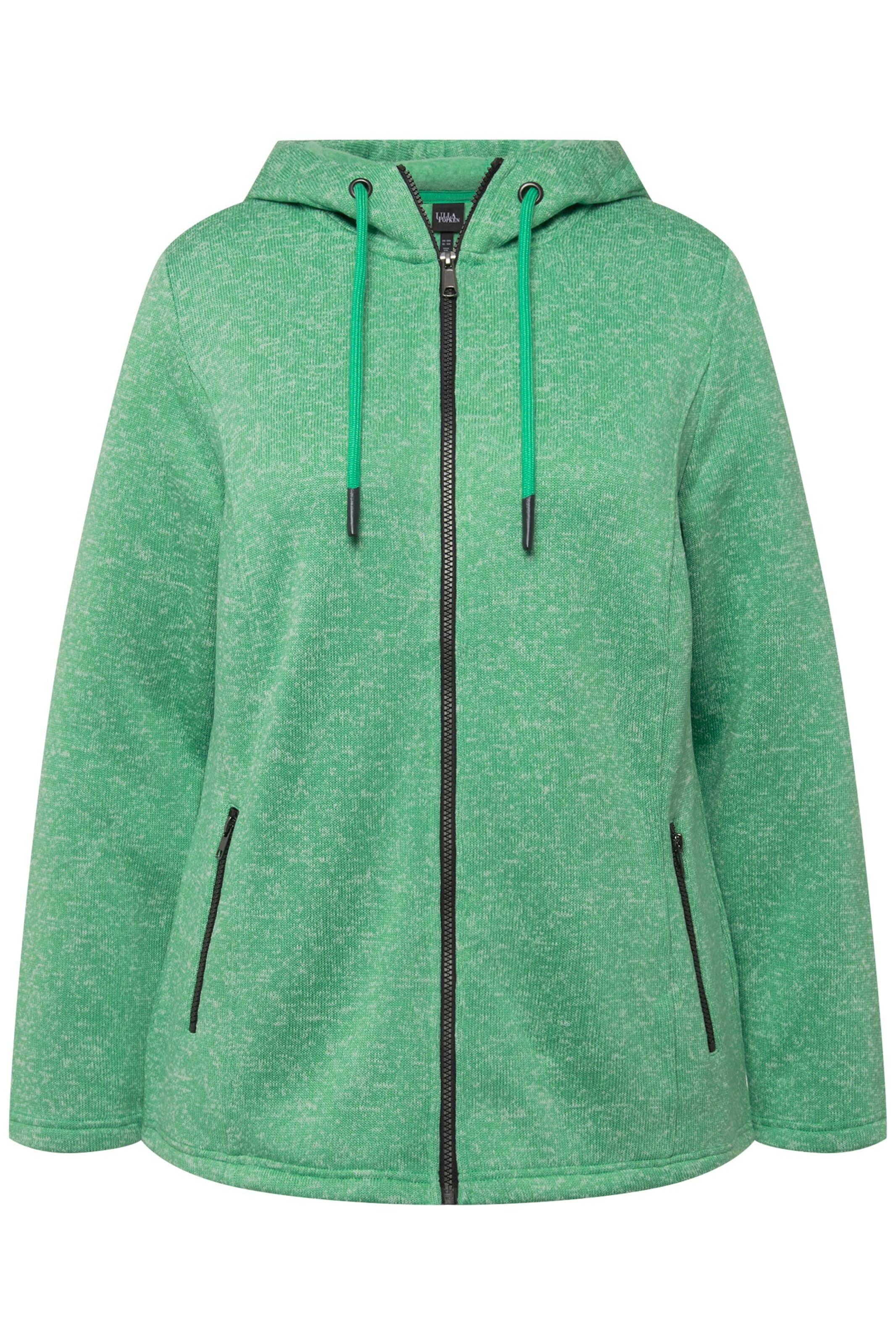 Ulla Popken Zip-Up Hoodie in Green: front
