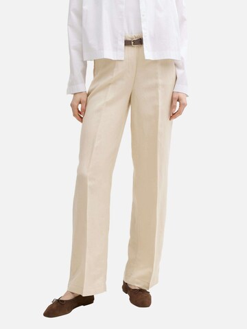 TOM TAILOR Loose fit Trousers with creases 'Lea' in Beige: front