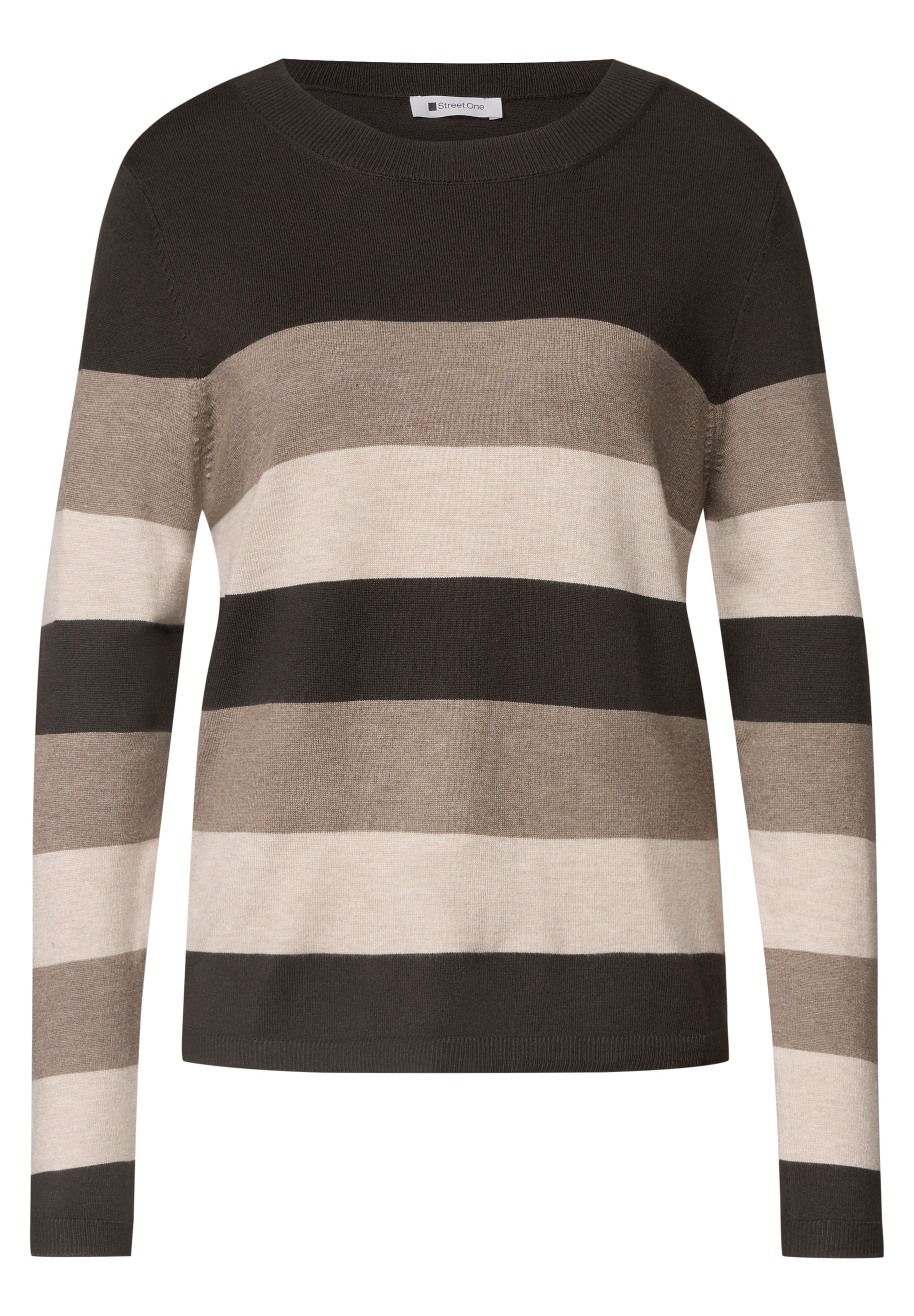 STREET ONE Pullover mit Rundhals und Streifen in XS in dunkelbraun, Produktansicht