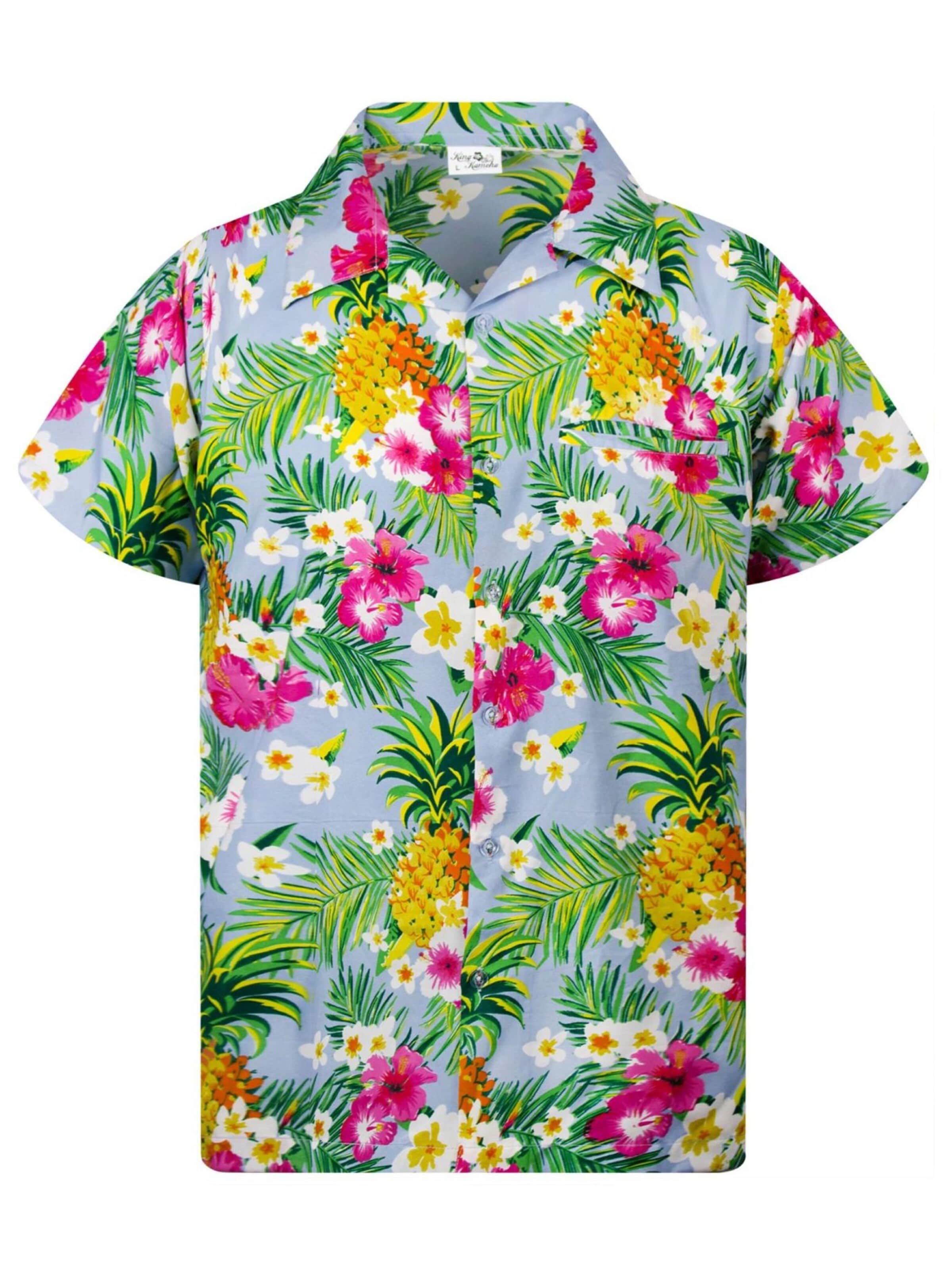 Regular fit Camicia 'Pineapple Flowers' di King Kameha in blu: frontale