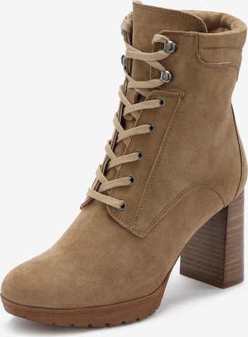 LASCANA Lace-Up Ankle Boots in Beige: front