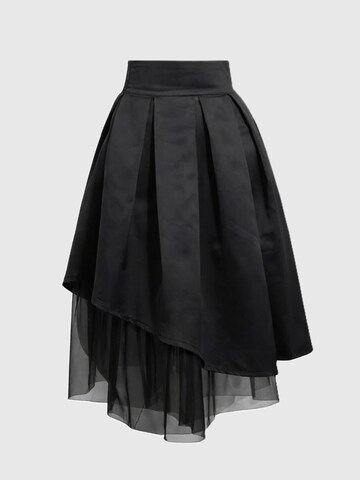 BIBI SAKALIEVA Rok 'Black Pleated Midi Skirt with Asymmetric Hem and Tulle' in Zwart
