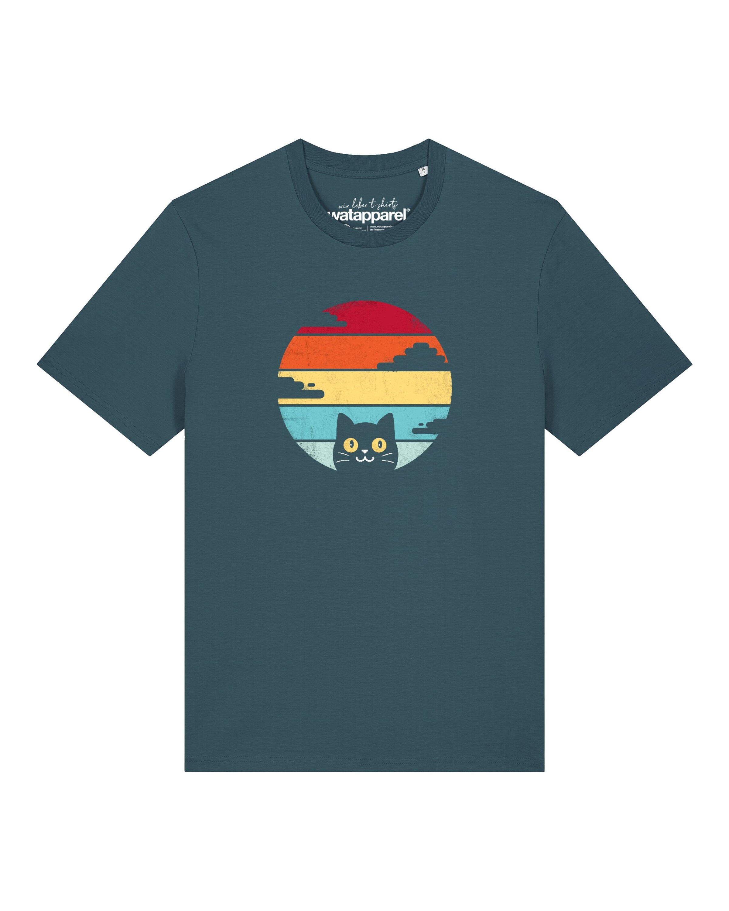Watapparel Shirt ' Retro Sunset Cat ' in Blauw: voorkant