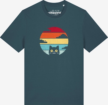 Watapparel Shirt ' Retro Sunset Cat ' in Blauw: voorkant