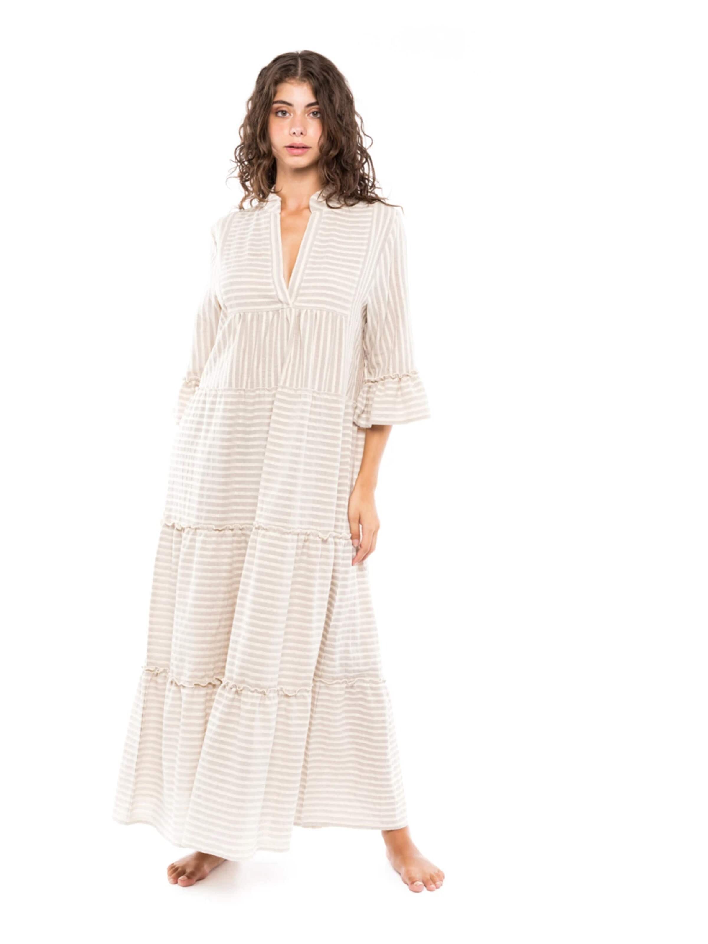 Pink Label Zomerjurk 'BEACHWEAR SAND STRIPE' in Beige: voorkant