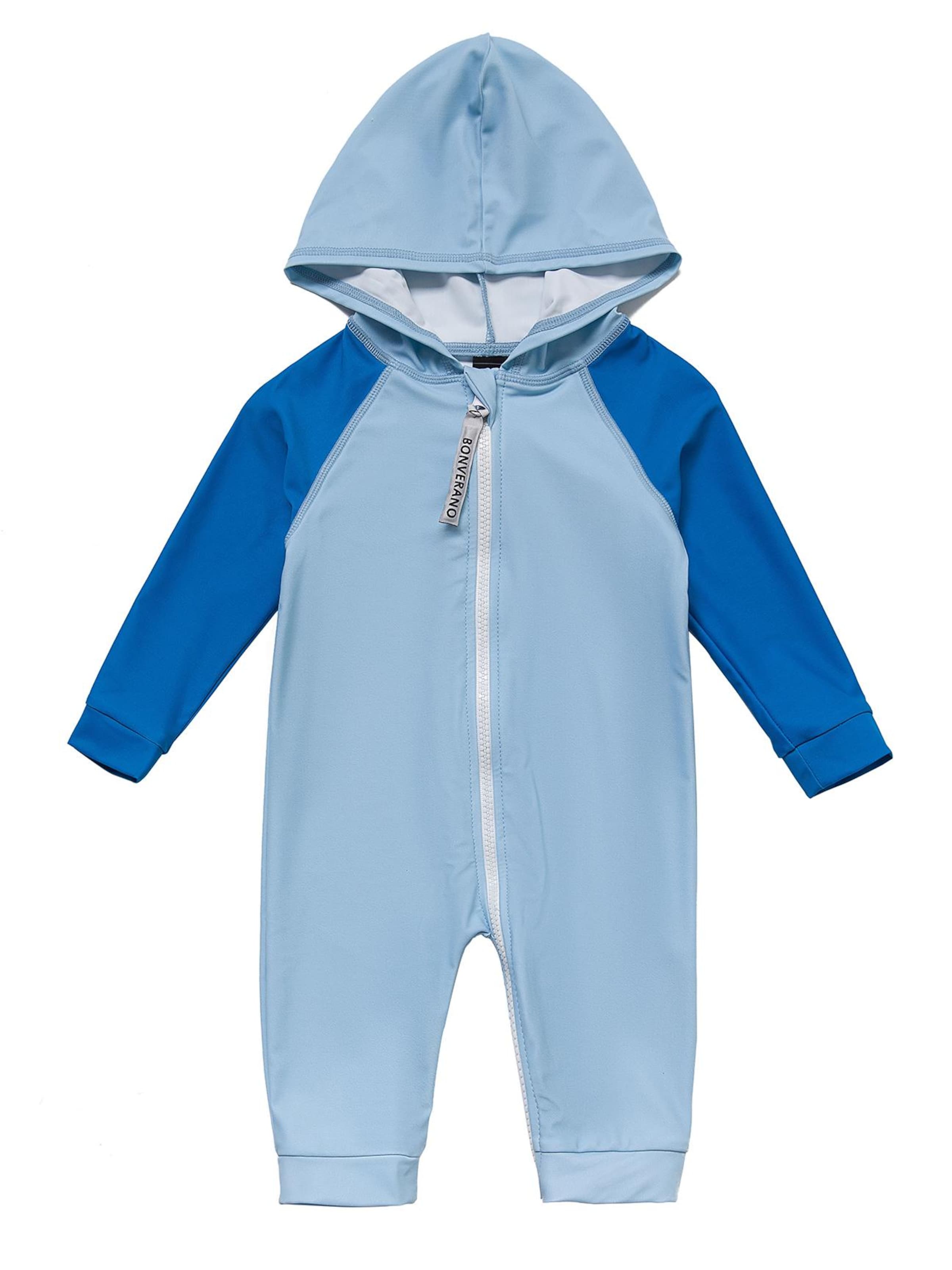 BONVERANO Athletic Swimwear 'Baby Jungen UV Badeanzug 50+ Langarm Kapuze Full-Zip Schwimmanzug' in Blue: front