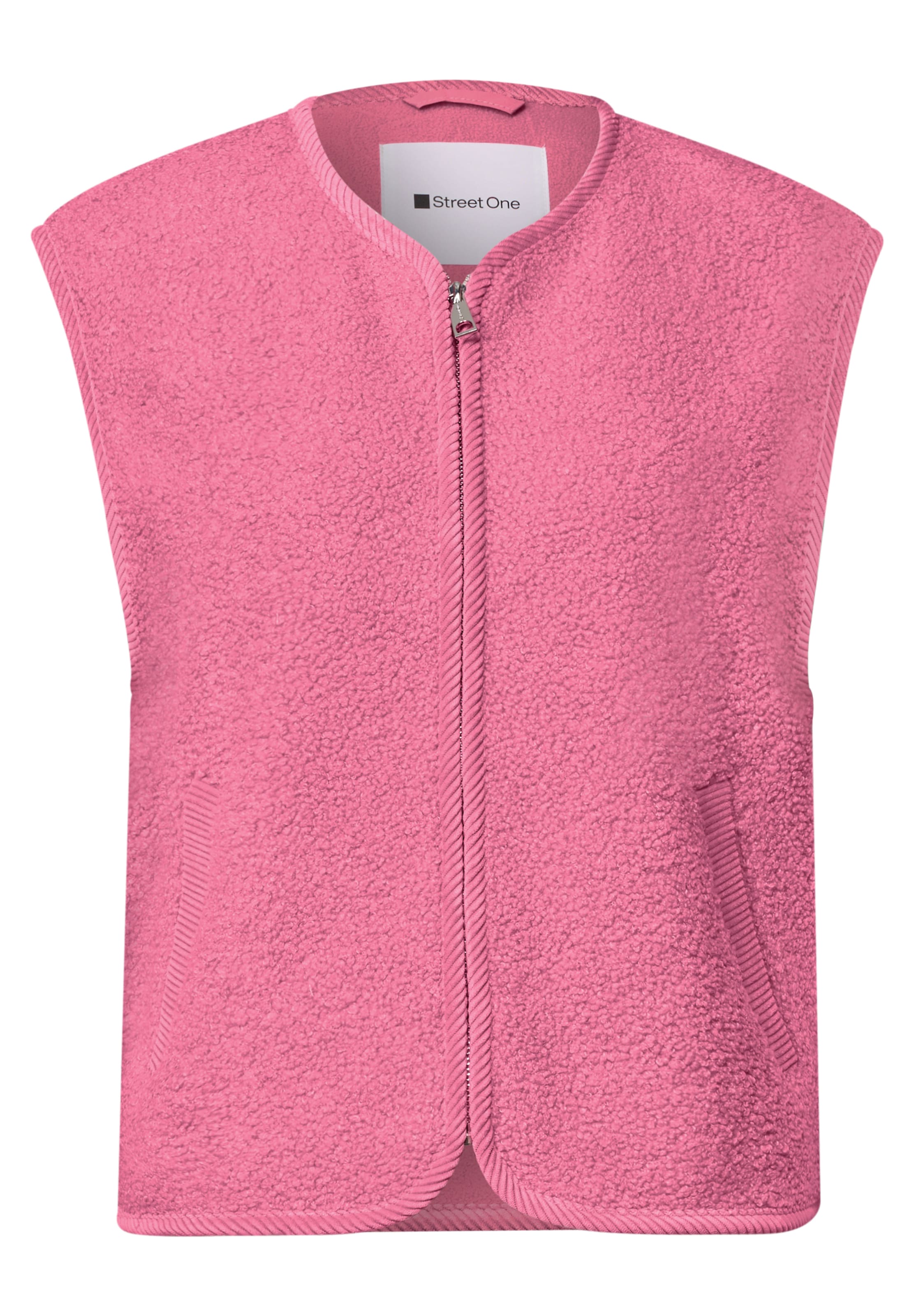 STREET ONE Teddy Weste mit Zipper und Corddetails in Pink: Vorderseite