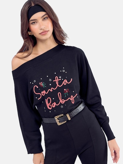 self. Pullover in grün / rot / schwarz / weiß, Produktansicht