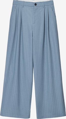 BershkaWide Leg/ Široke nogavice Hlače s naborima - plava boja: prednji dio