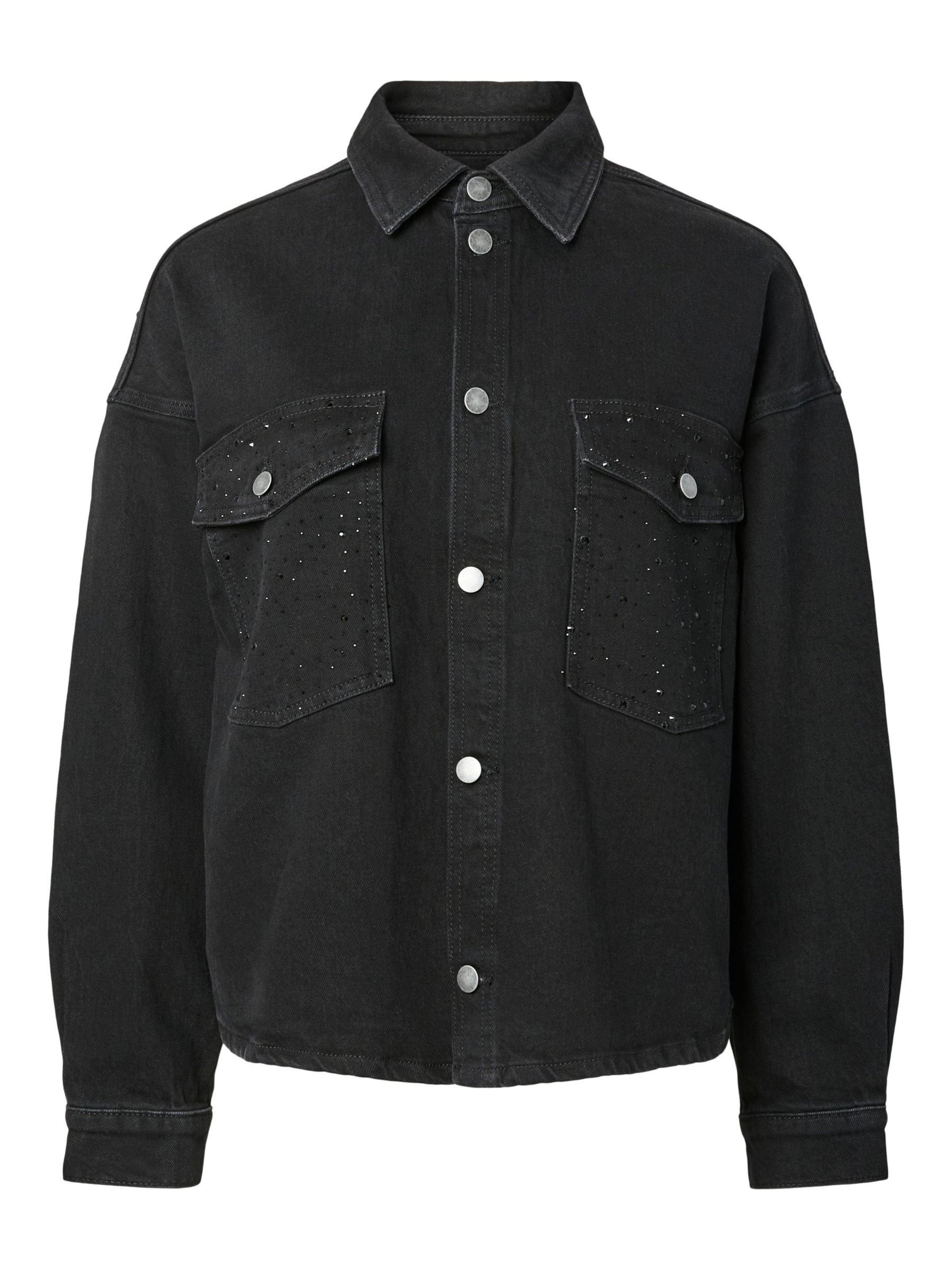 PIECES Regular fit Zakelijk overhemd 'PCGabi Strassstein' in Zwart: voorkant