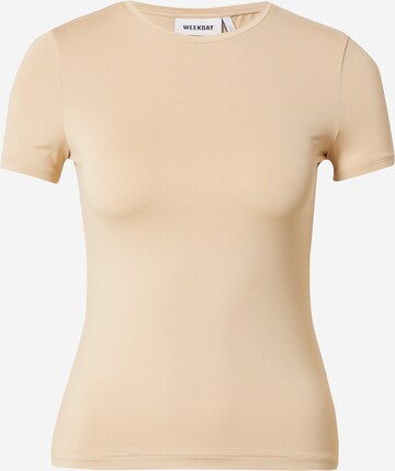 WEEKDAY T-shirt 'Fine' i beige: framsida