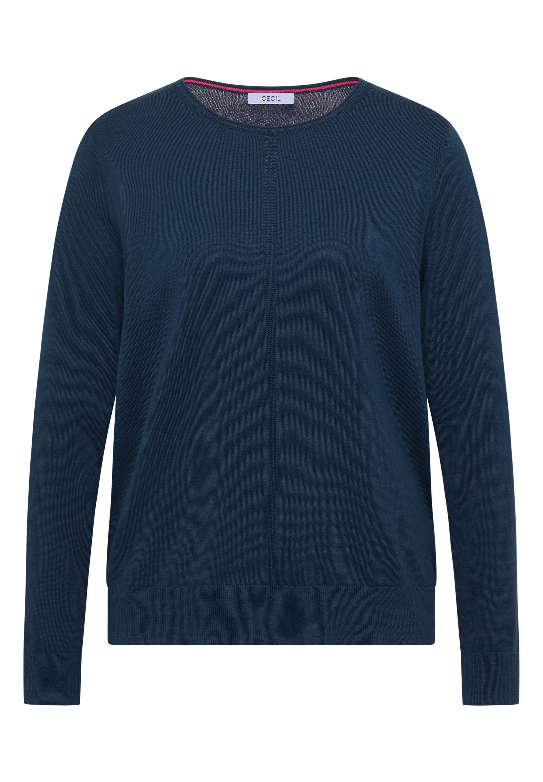 CECIL Basic Pullover mit Rundhals in Unifarbe in XXXL in blaumeliert, Produktansicht