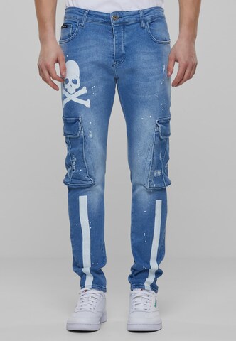 2Y Premium Skinny Cargojeans in Blauw: voorkant