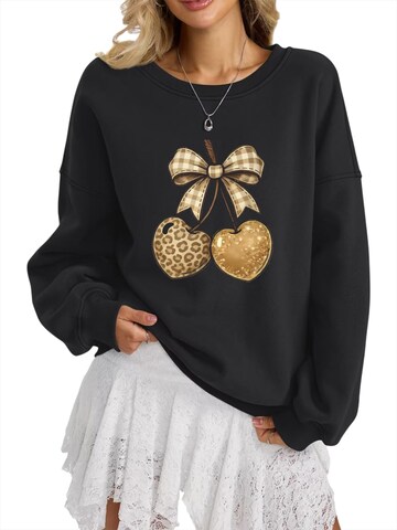 GORHEY Sweatshirt 'Women's Crew Neck Sweatshirt with Leopard Cherry Print, Loose Long Sleeve Fleece Pullover' in Black: front