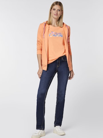 Oklahoma Jeans T-Shirt ' mit floralem Label-Akzent ' in Orange