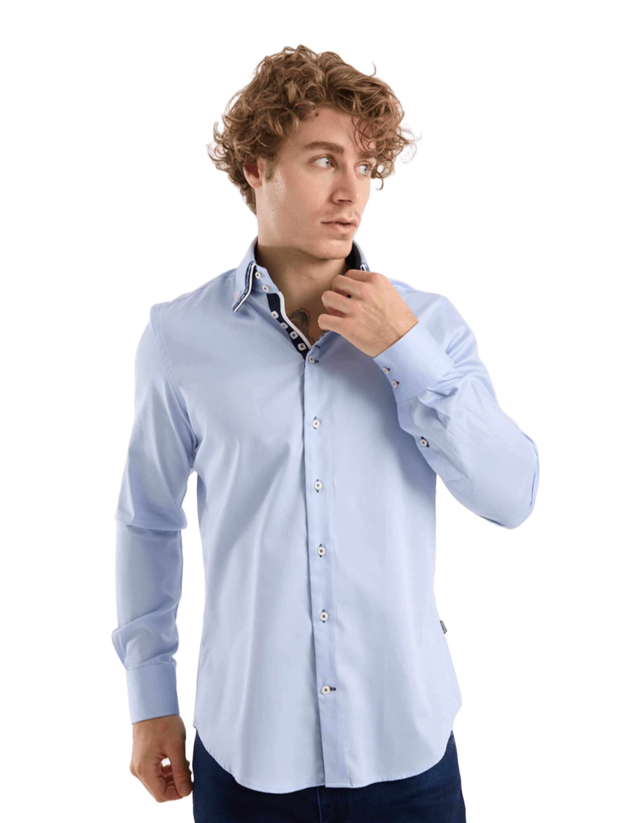 Slim fit Camicia business 'Vesuvio Iconic Satin Man Shirt Light Blue' di 7Camicie in blu: frontale
