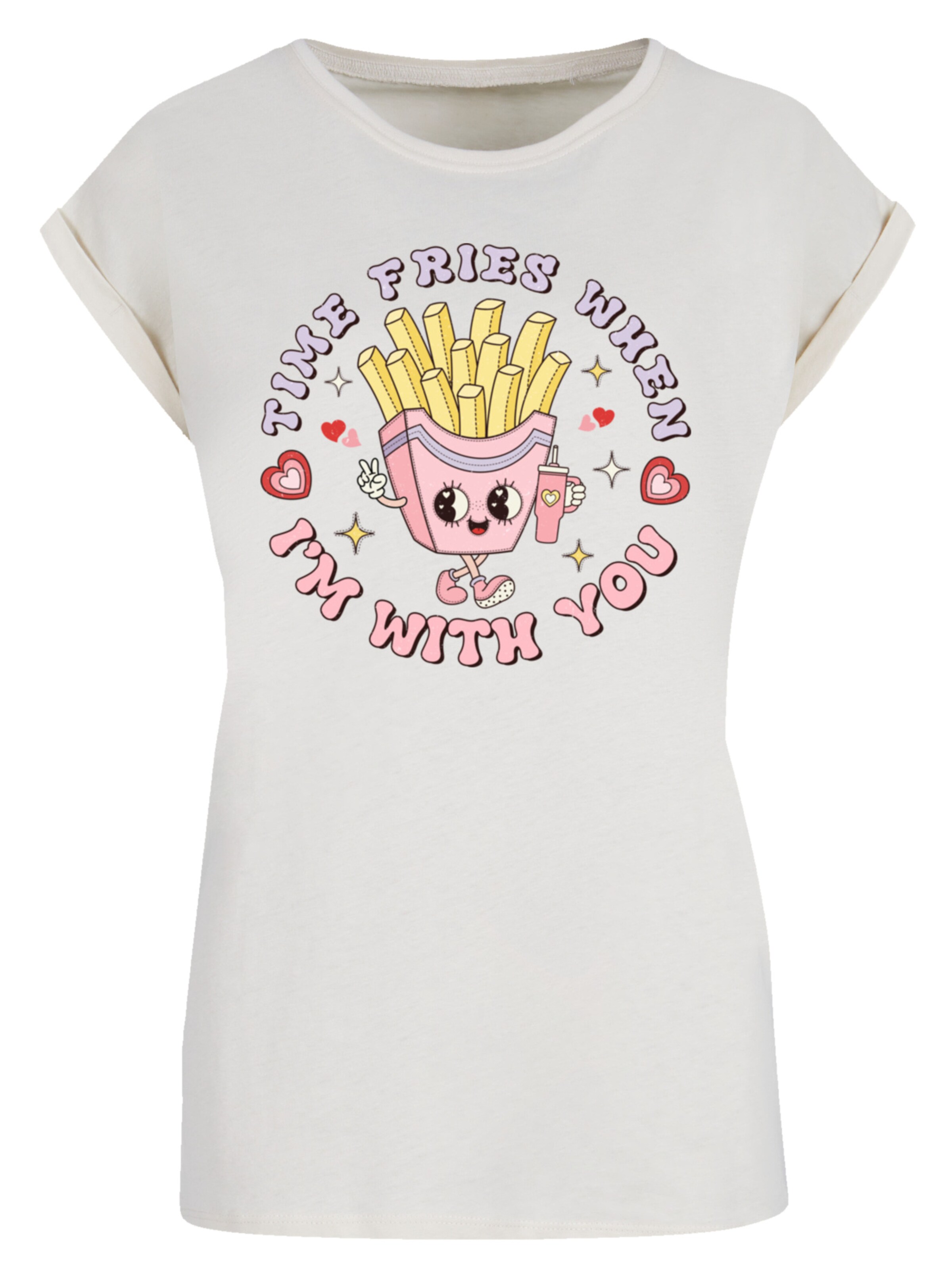 F4NT4STIC Shirt 'Time Fries when I am with you Valentinstag' in Beige: voorkant