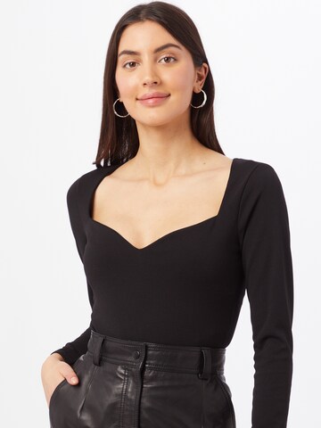 Missguided Shirt Bodysuit in Black: front