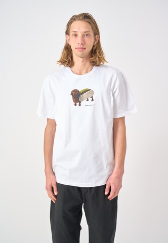 Cleptomanicx T-Shirt 'Hot Dog' in Weiß: Vorderseite