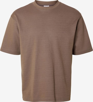 T-Shirt 'OSCAR' SELECTED HOMME en marron : devant