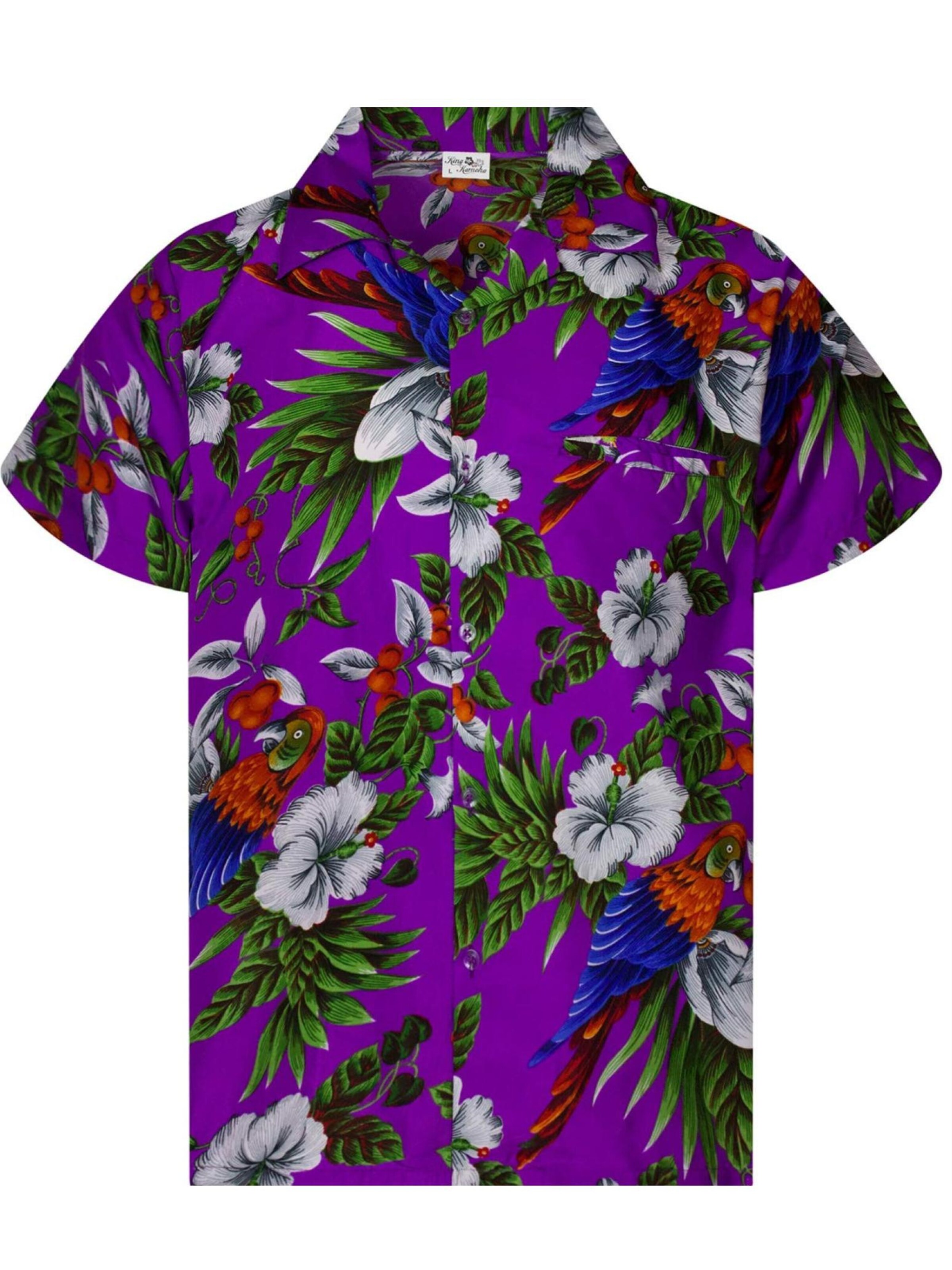 King Kameha Regular fit Button Up Shirt 'Cherryparrot' in Purple: front