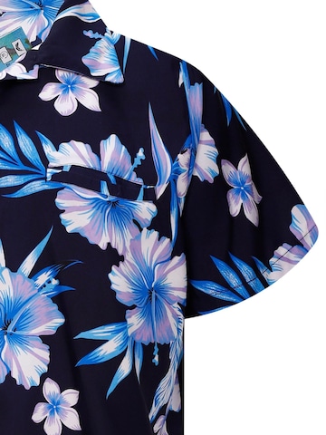 King Kameha Shirt 'Mono Flowers' in Blue