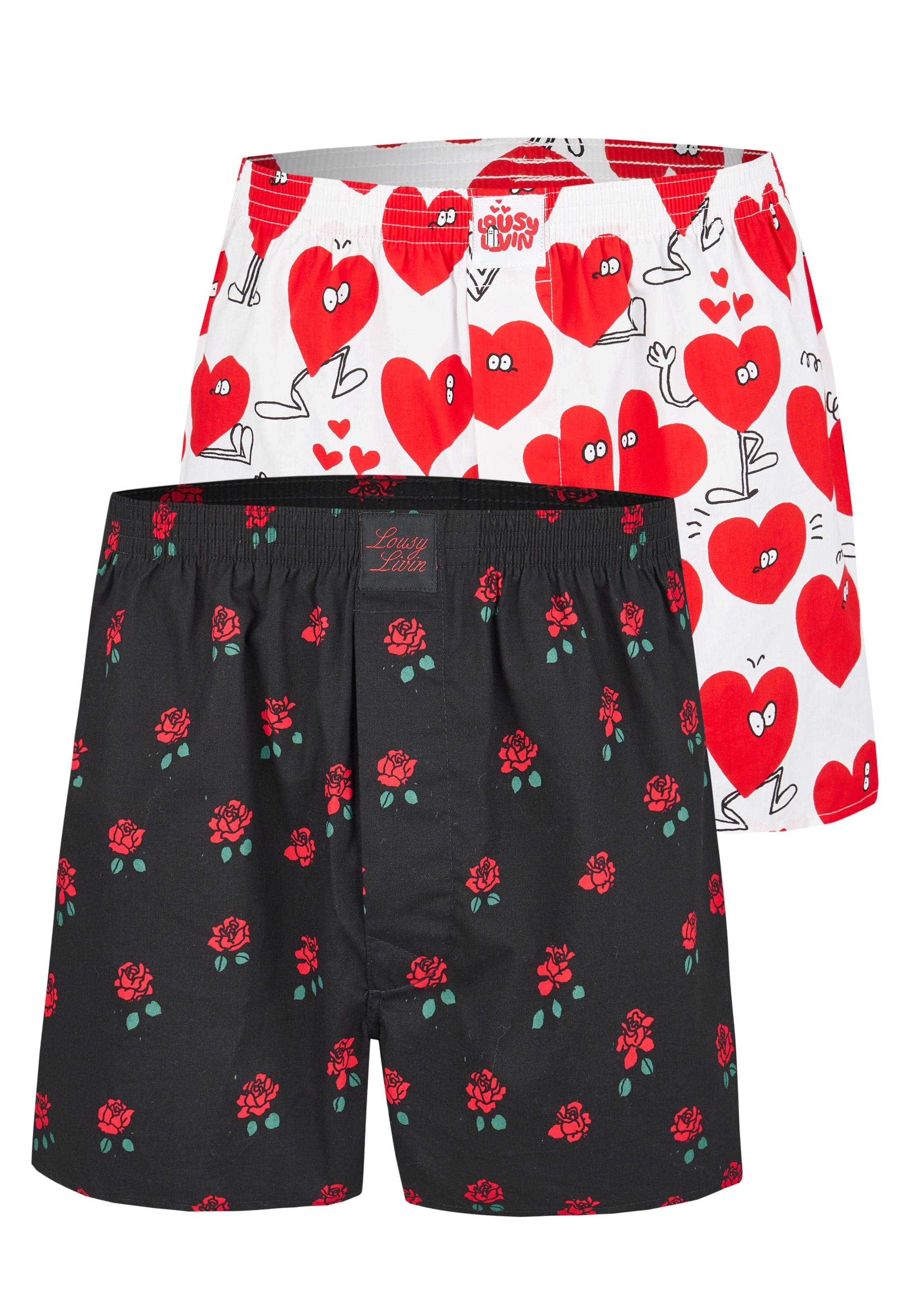 Lousy Livin Boxershorts 'Rose & Valentines' in Rood: voorkant