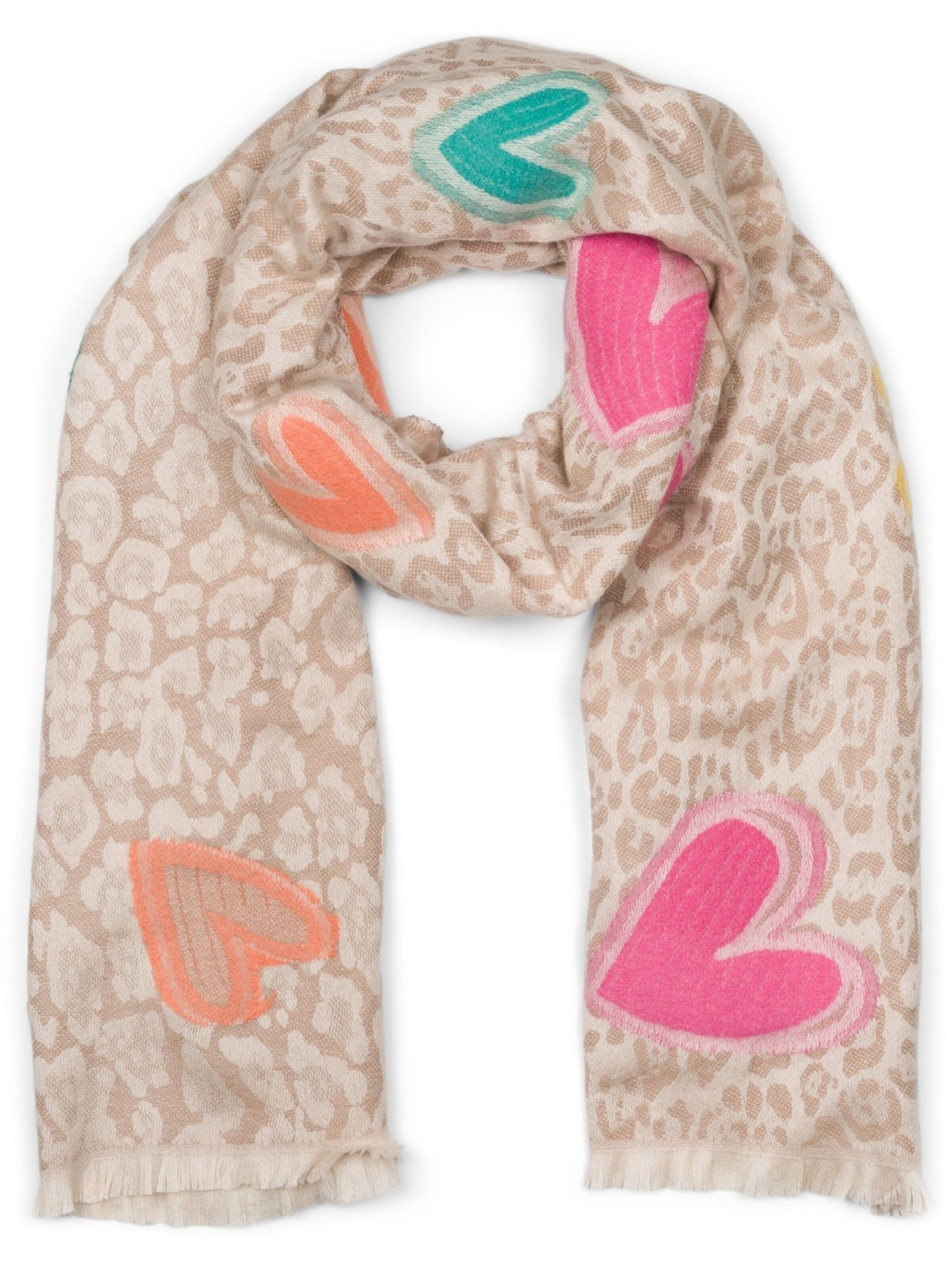 styleBREAKER Schal 'Schal mit Leoparden Herz Muster'‌‌‌‌‌‌‌‌ in Grau: Vorderseite