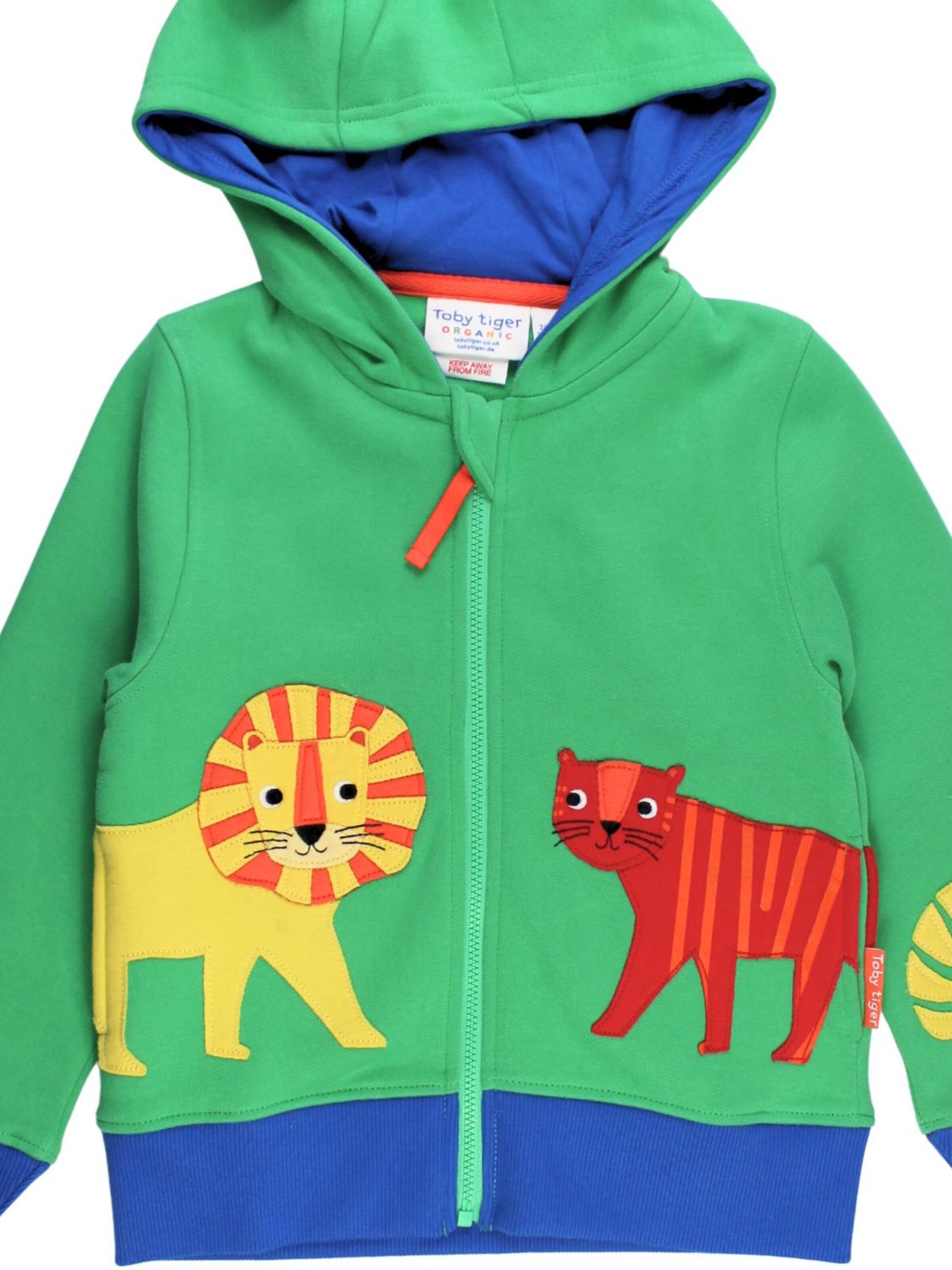 Toby Tiger Zip-Up Hoodie 'Tiger und Löwen-Applikation' in Green