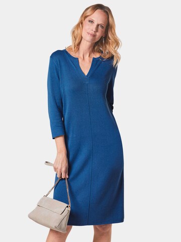 Goldner Strickkleid in Blau: Vorderseite