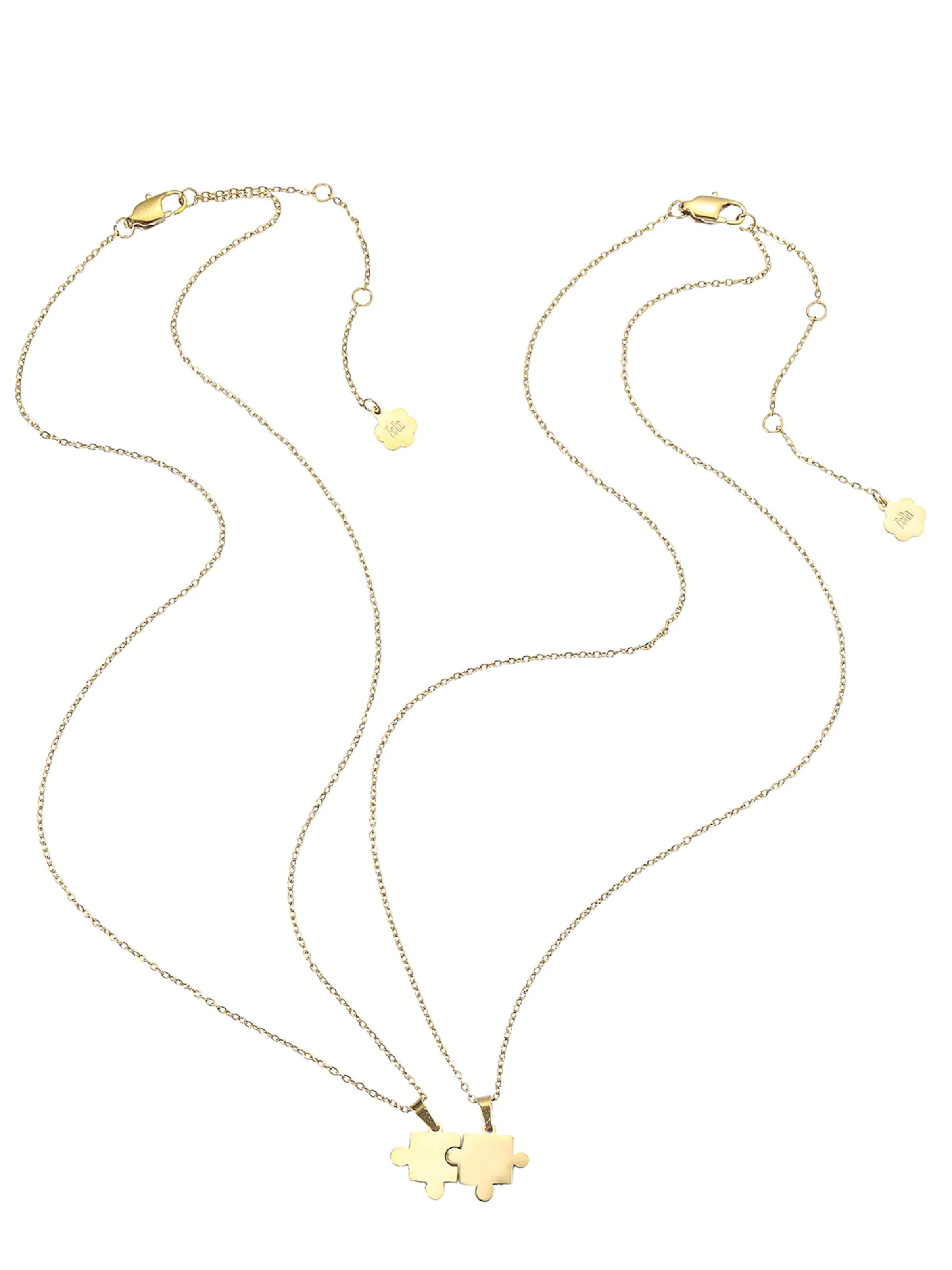 Hey Happiness Ketting 'Twin Puzzle' in Goud: voorkant