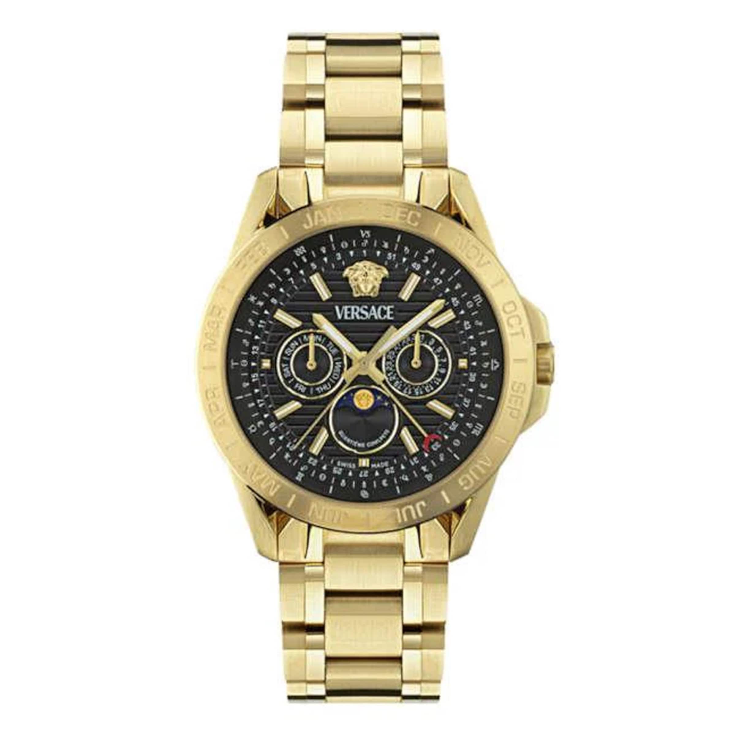 VERSACE Analoog horloge 'GALAXY MOONPHASE' in de kleur Goud / Zwart, Productweergave