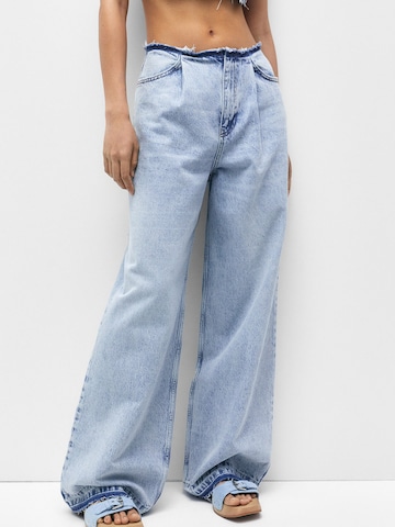 Pull&Bear Wide leg Bandplooi jeans in Blauw: voorkant