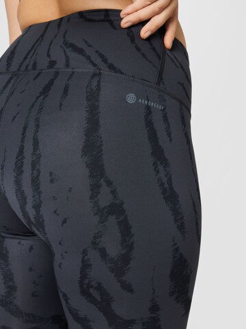 ADIDAS PERFORMANCE Skinny Workout Pants 'Optime Icons Print' in Grey