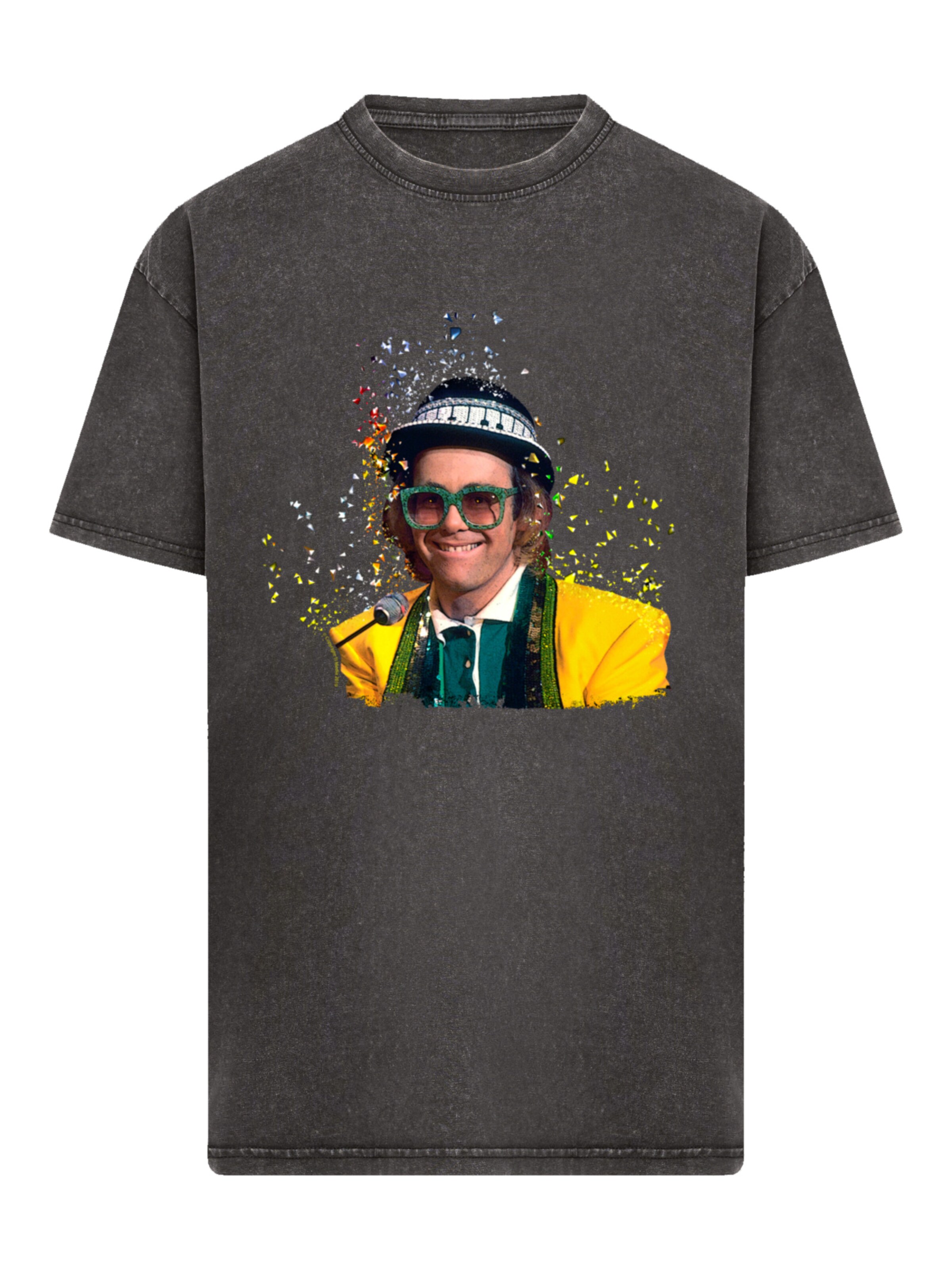 F4NT4STIC Shirt 'TV Times Elton John At The Piano 1977' in Black: front