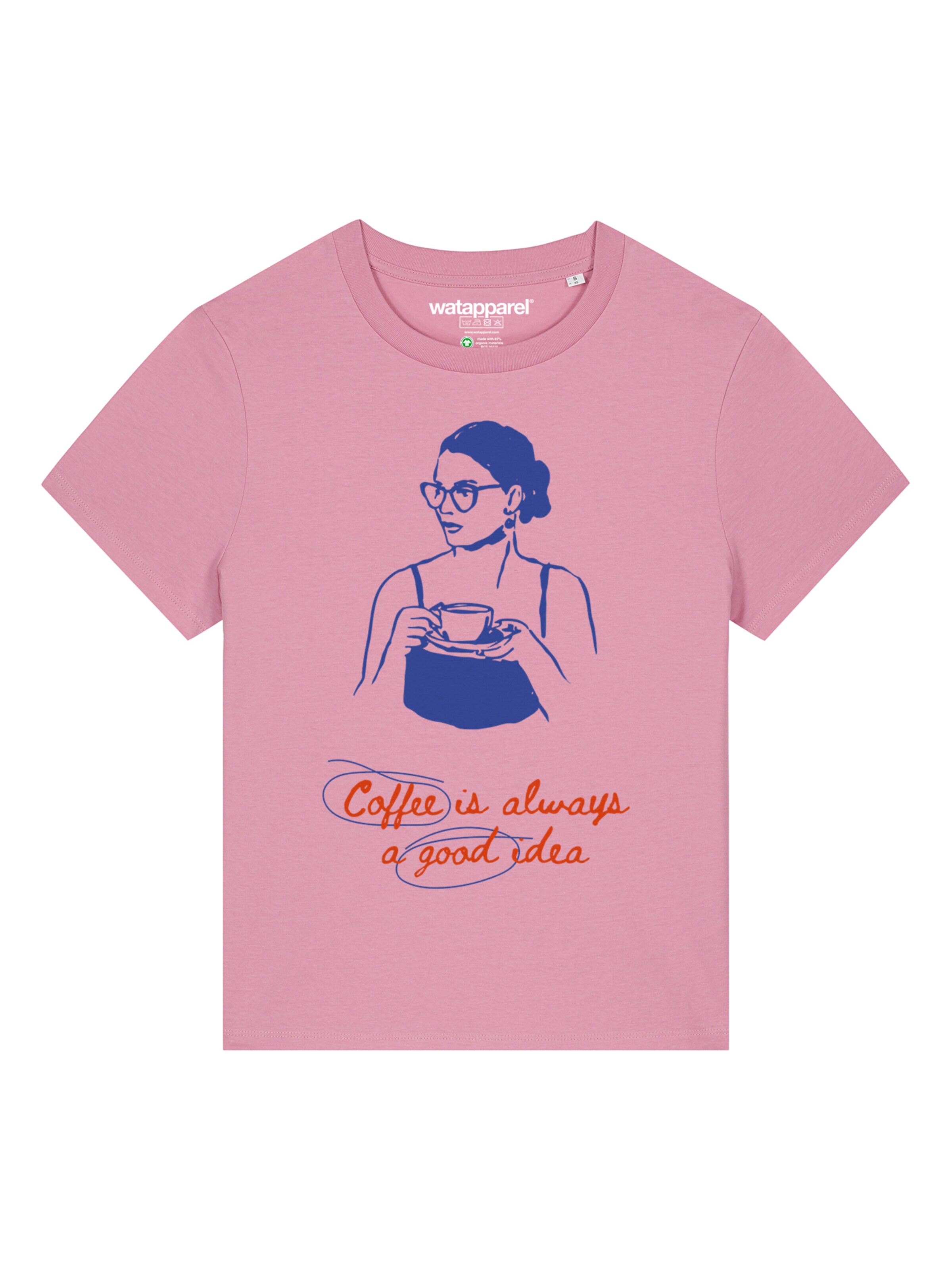 T-shirt 'Coffee is a good idea' Watapparel en rose : devant