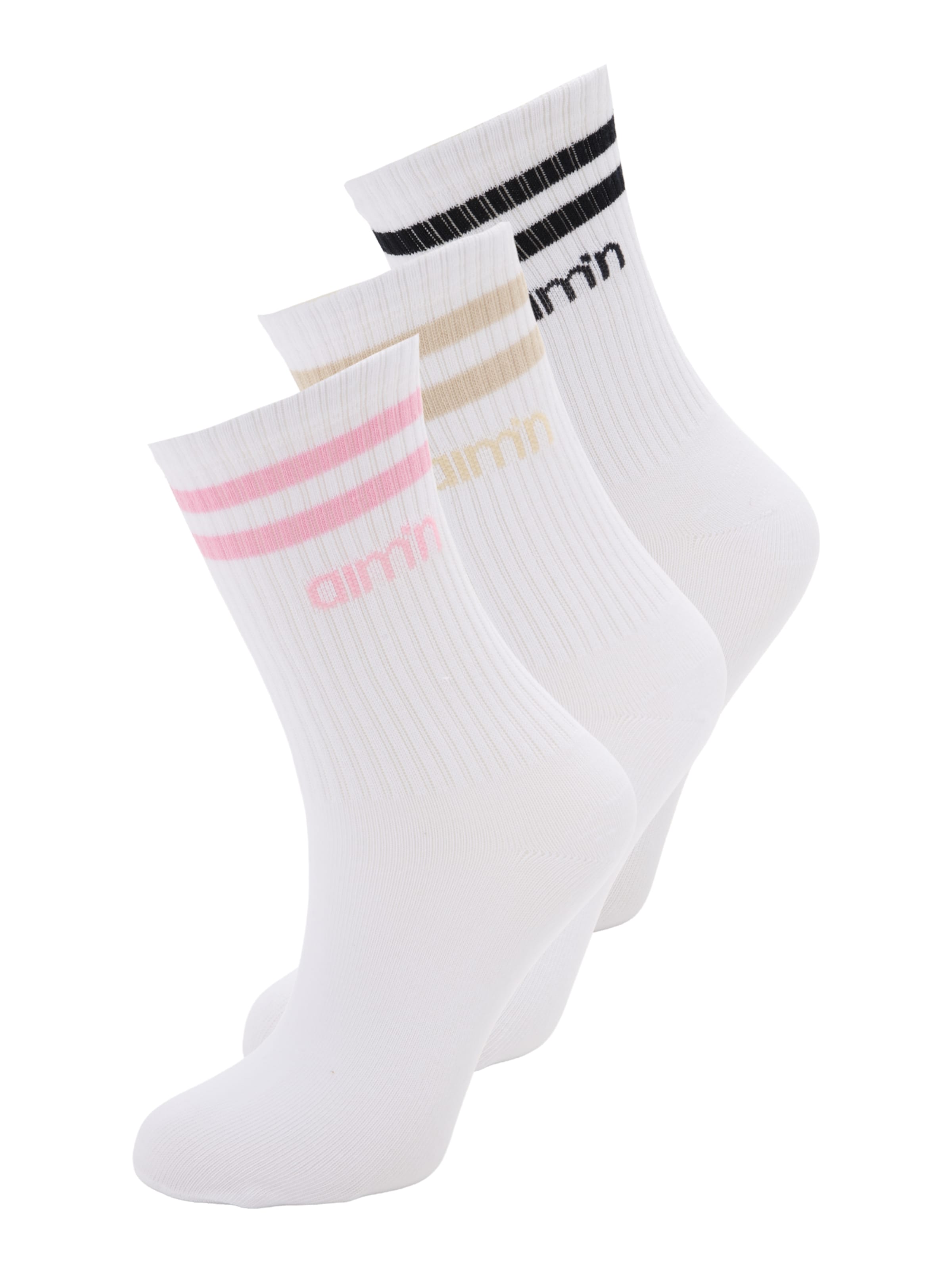 Aim'n Chaussettes de sport en beige foncé / éosine / noir / blanc, Vue avec produit