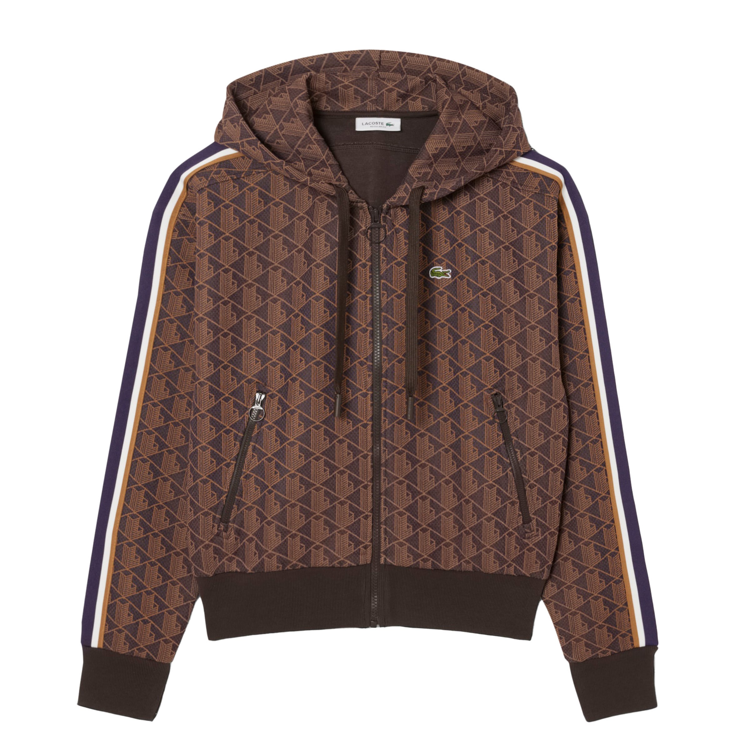 LACOSTE Zip-Up Hoodie in Brown: front